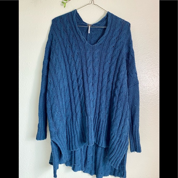 Free People Oversized Cable Knit Sweater Blue - Picture 2 of 5